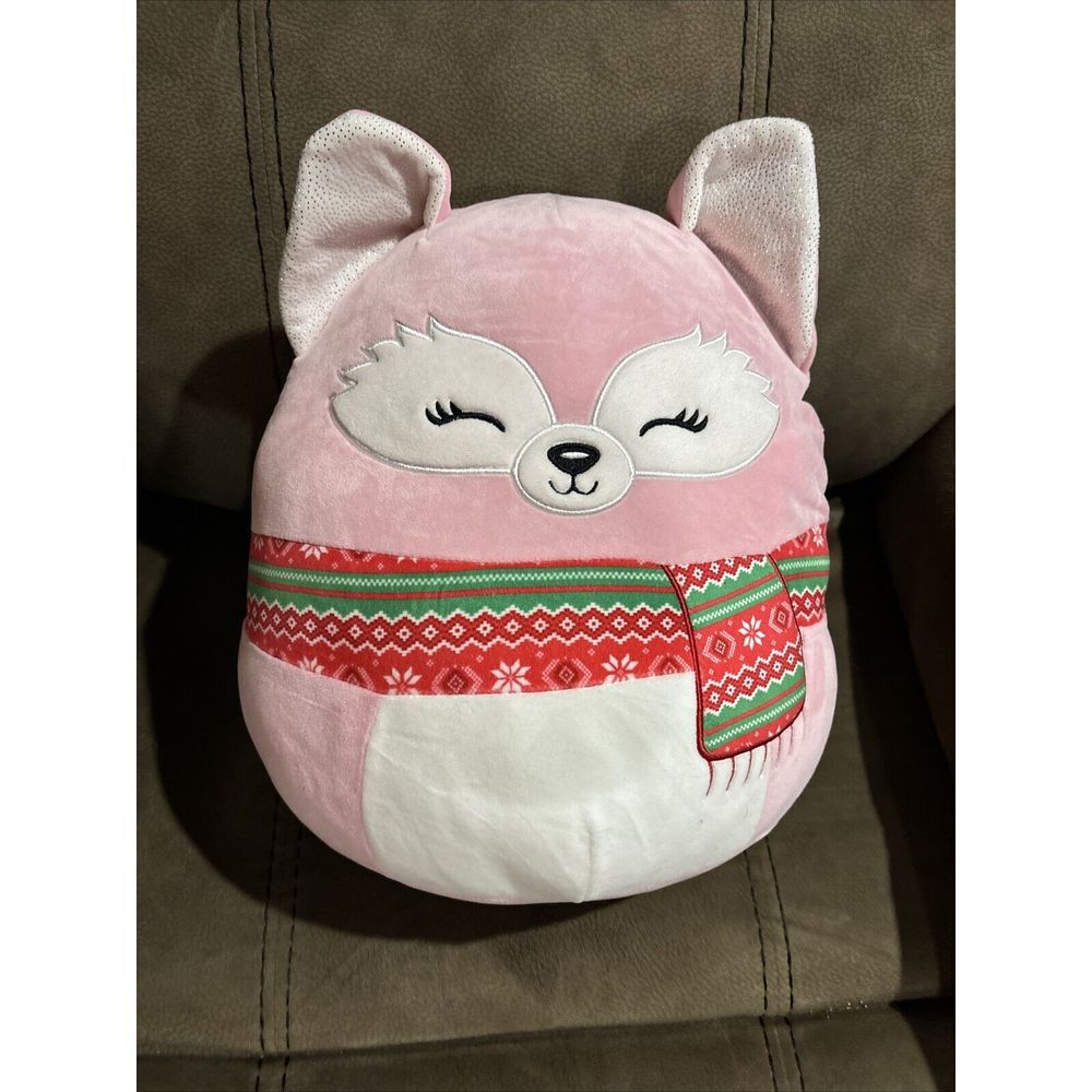 Rare 14 inch Squishmallows Rhiannon Pink Fox Wearing Christmas Scarf 2022